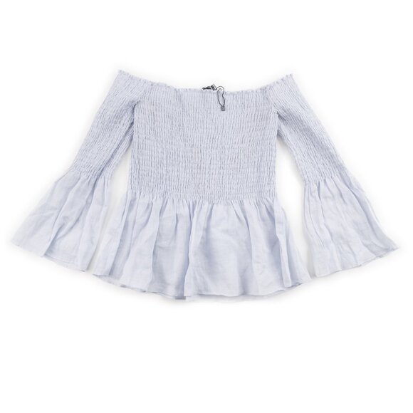 ZARA Woman baby blue off the shoulder flare scrunch top size XS - Picture 3 of 10